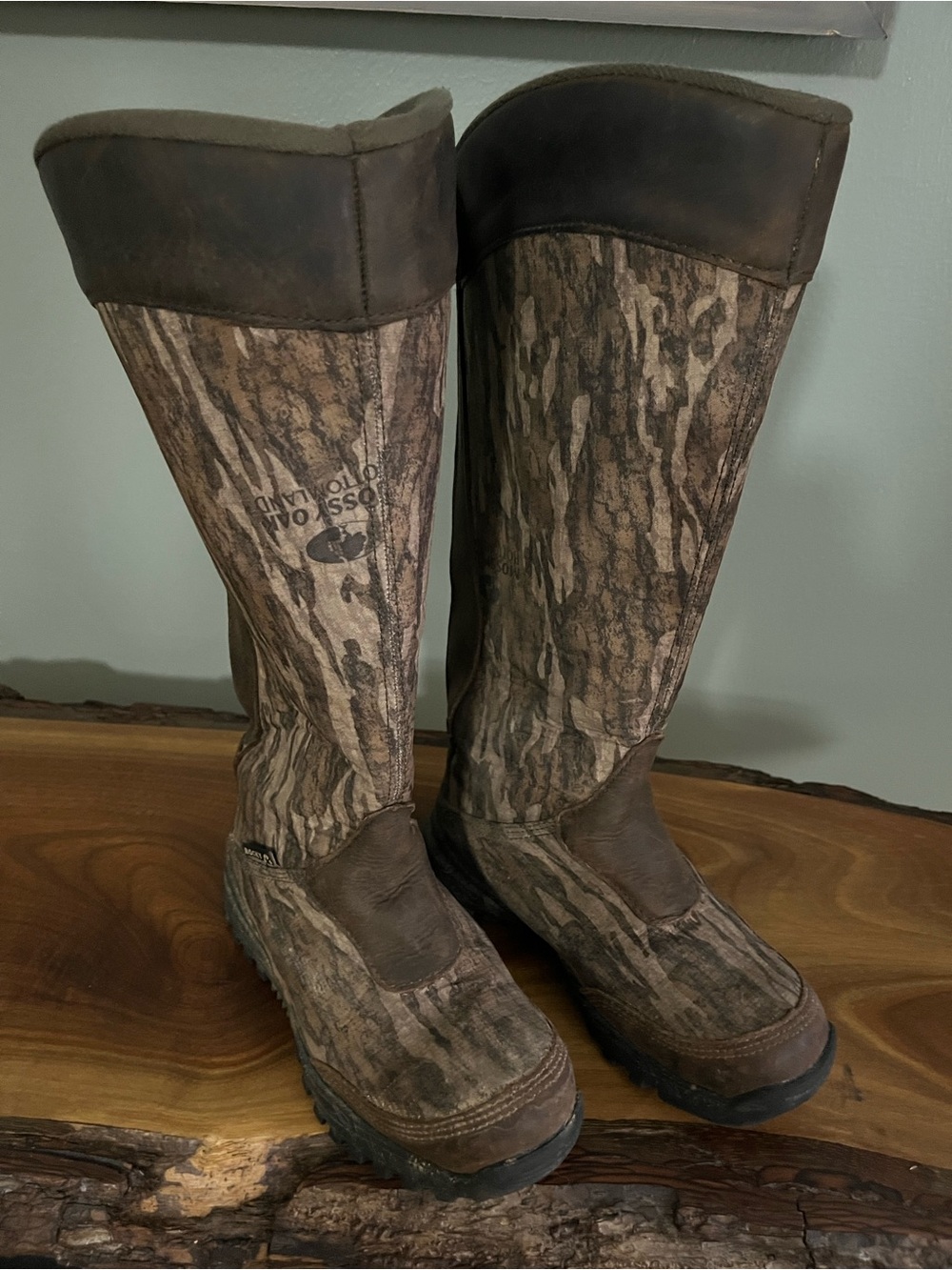 Boys Size 2 Rocky Tall Mossy Oak Camo Snake Boots - Brown/Green